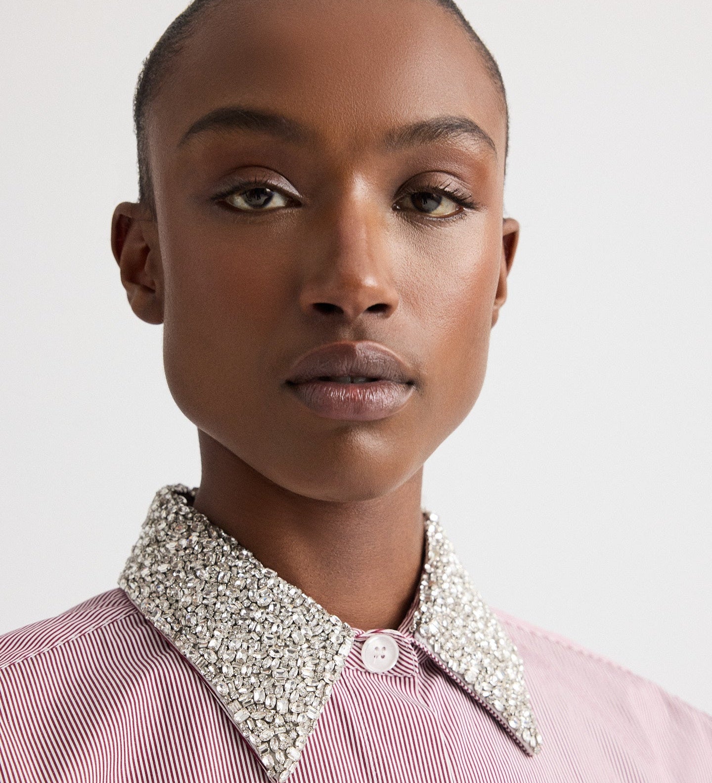 TWP - Next Ex Shirt with Crystal Collar in Superfine Mini Stripe