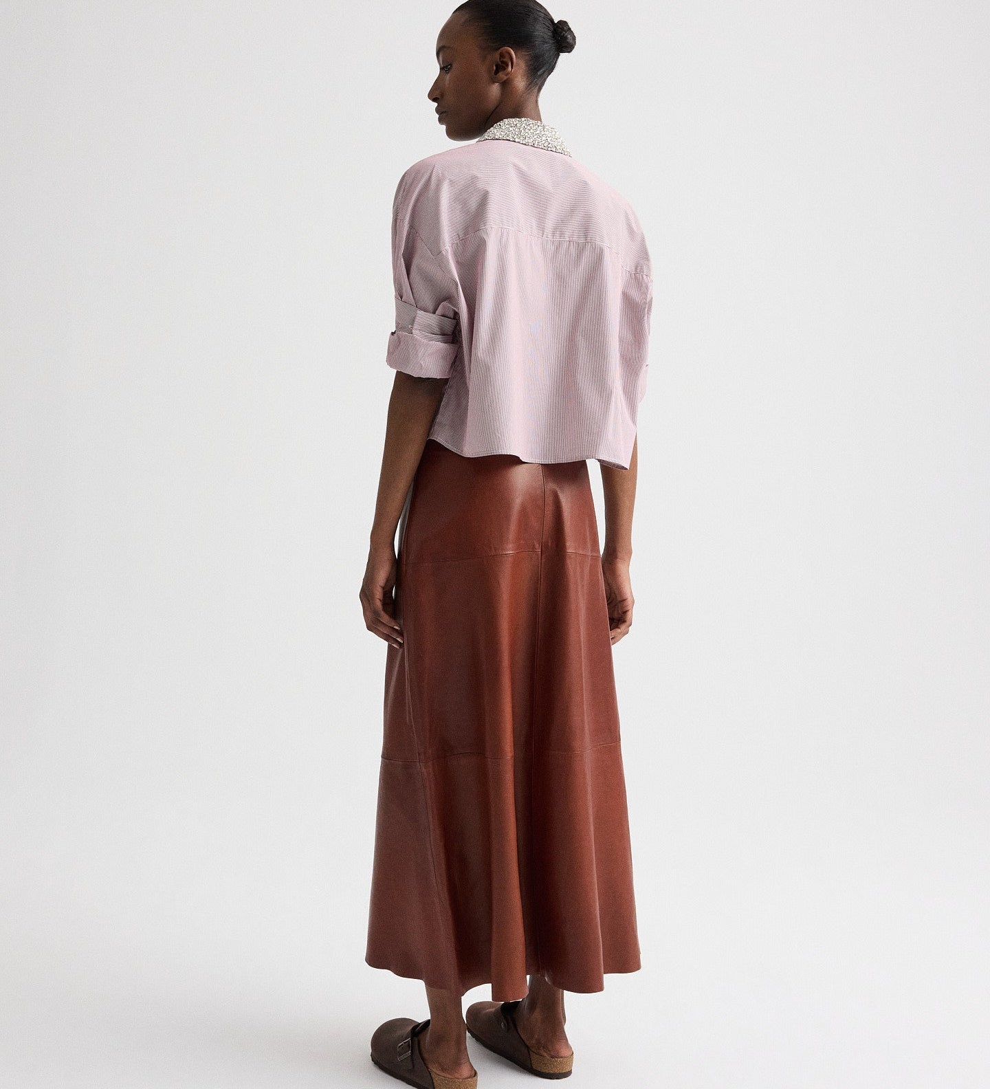 TWP - Next Ex Shirt with Crystal Collar in Superfine Mini Stripe