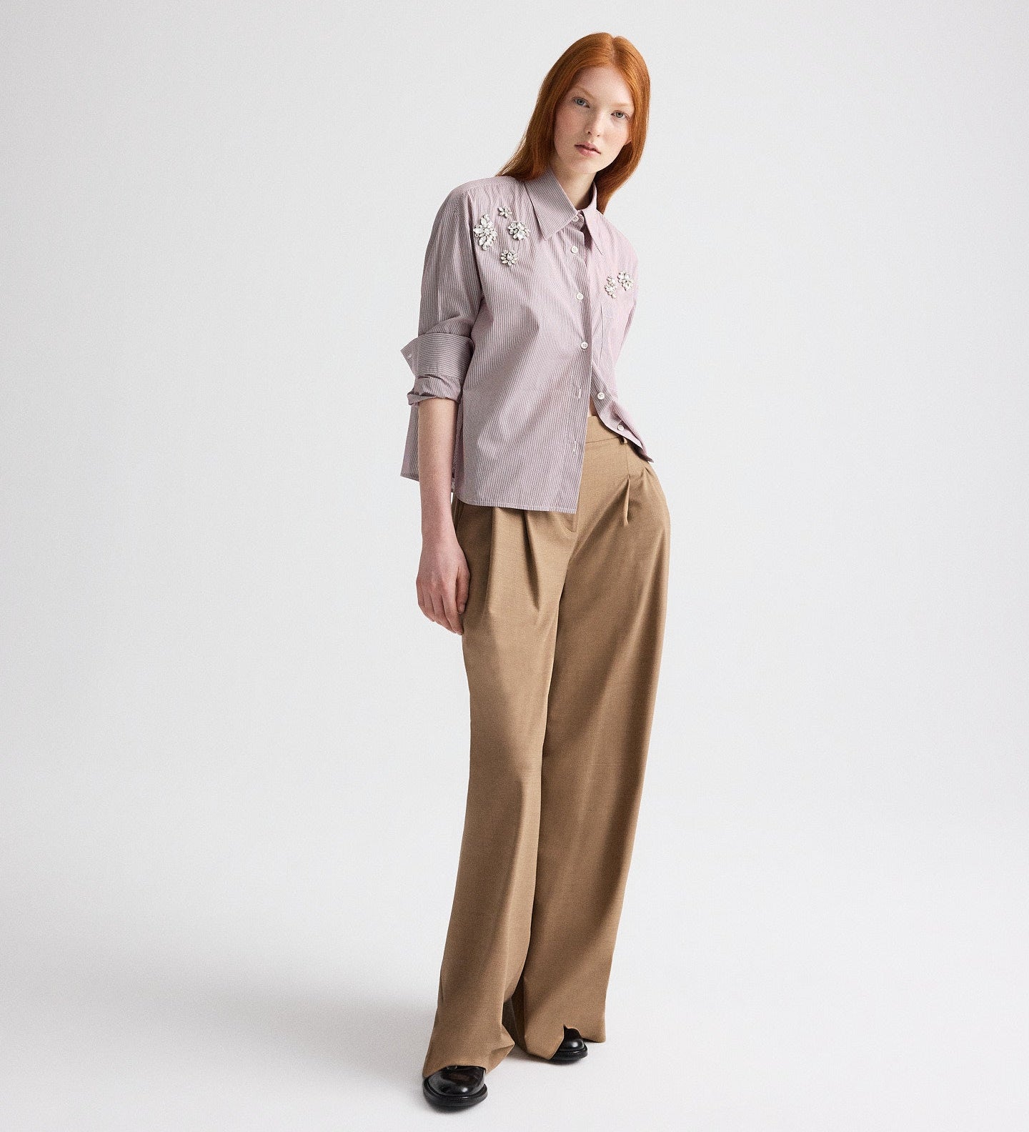 TWP - J.D. Shirt with Crystals in Superfine Mini Stripe