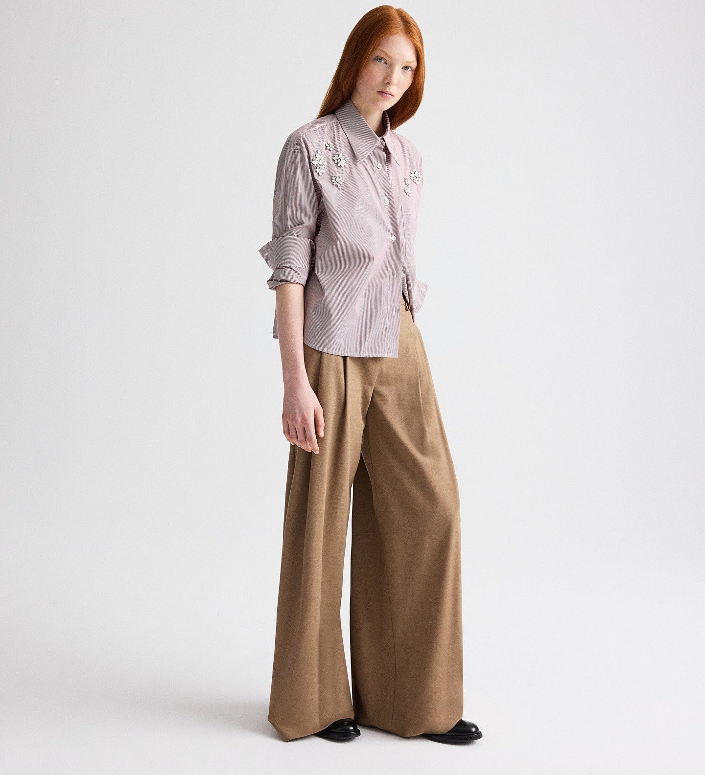 TWP - J.D. Shirt with Crystals in Superfine Mini Stripe