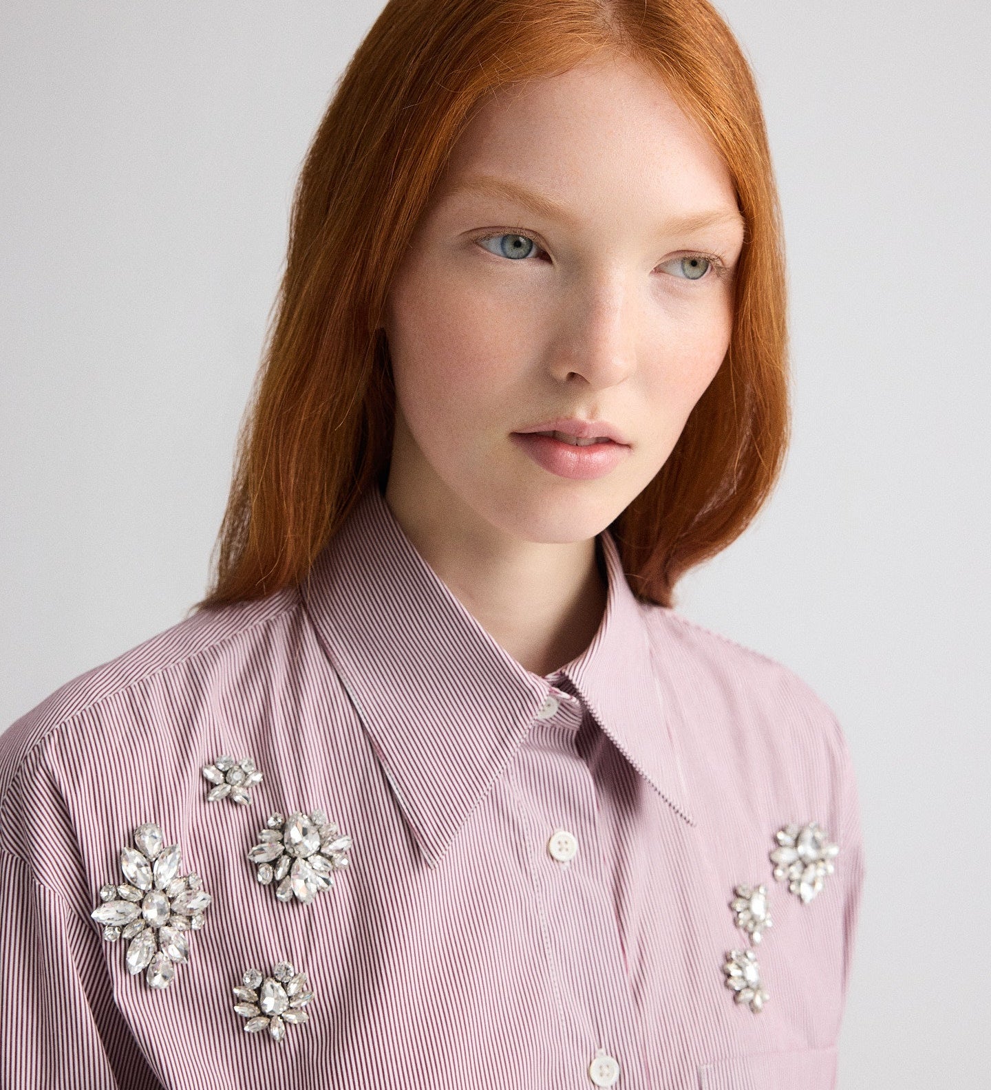 TWP - J.D. Shirt with Crystals in Superfine Mini Stripe