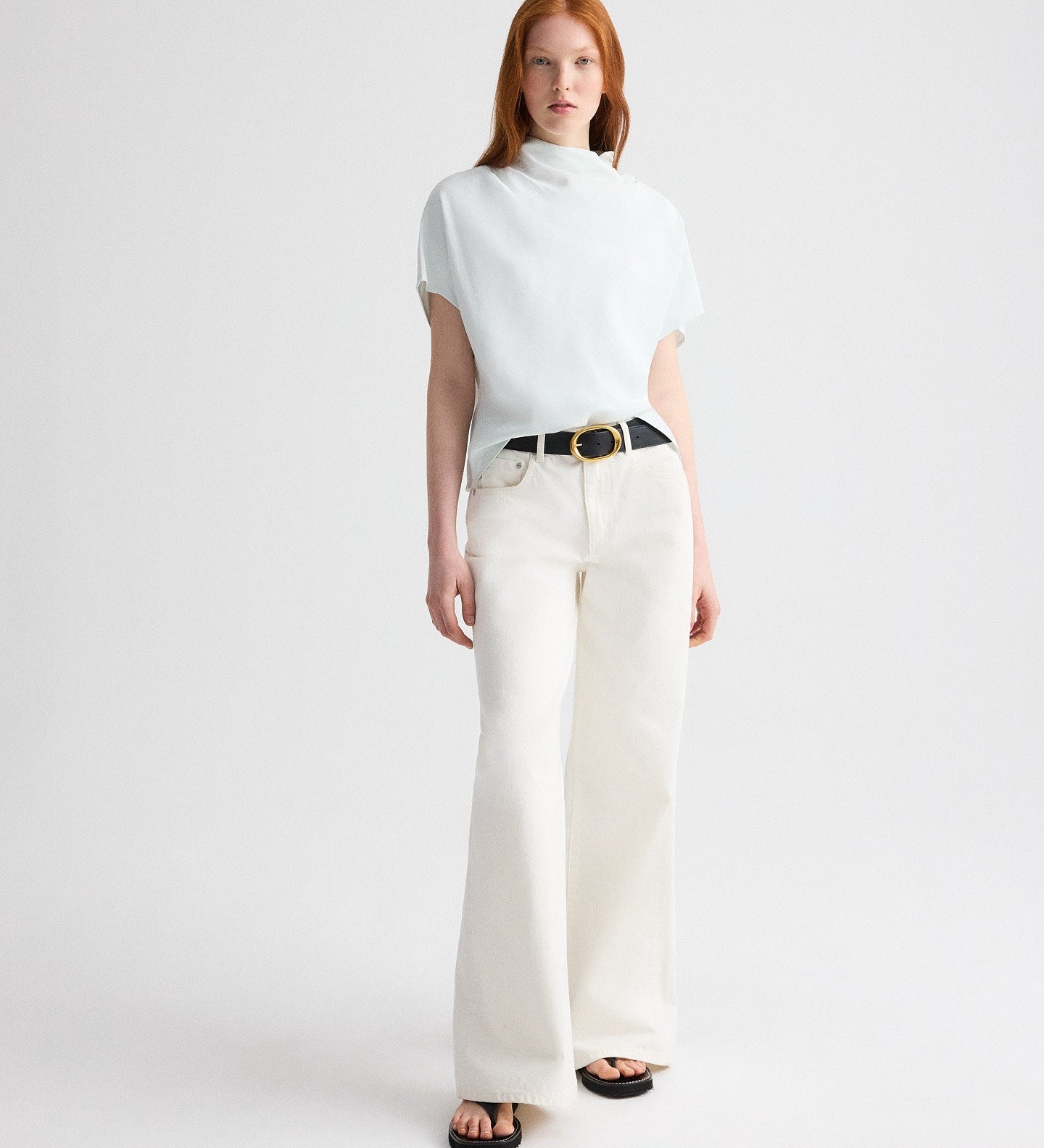 TWP - Mock Neck Tee in Coated Viscose Linen