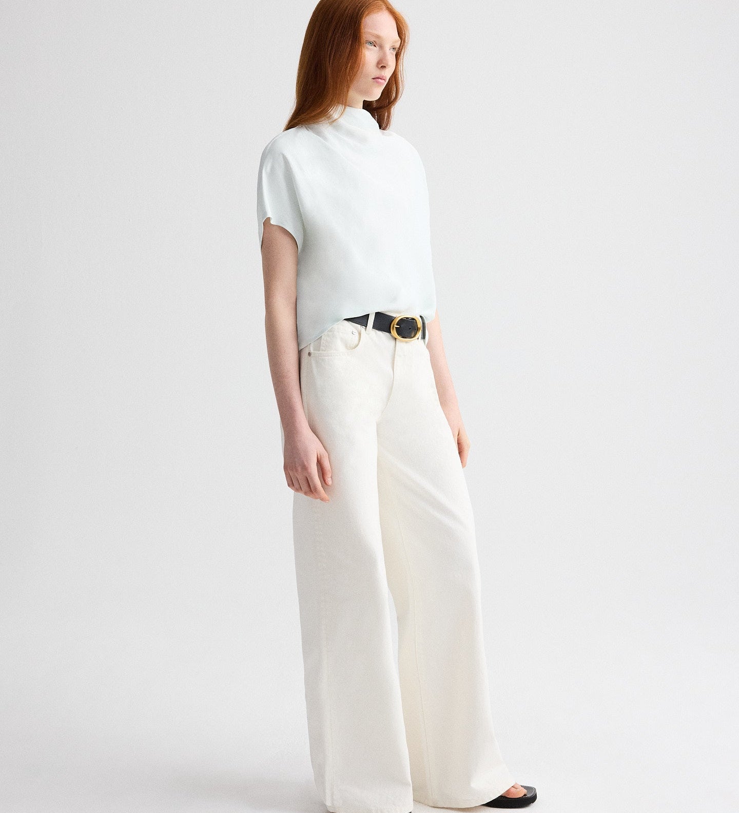TWP - Mock Neck Tee in Coated Viscose Linen