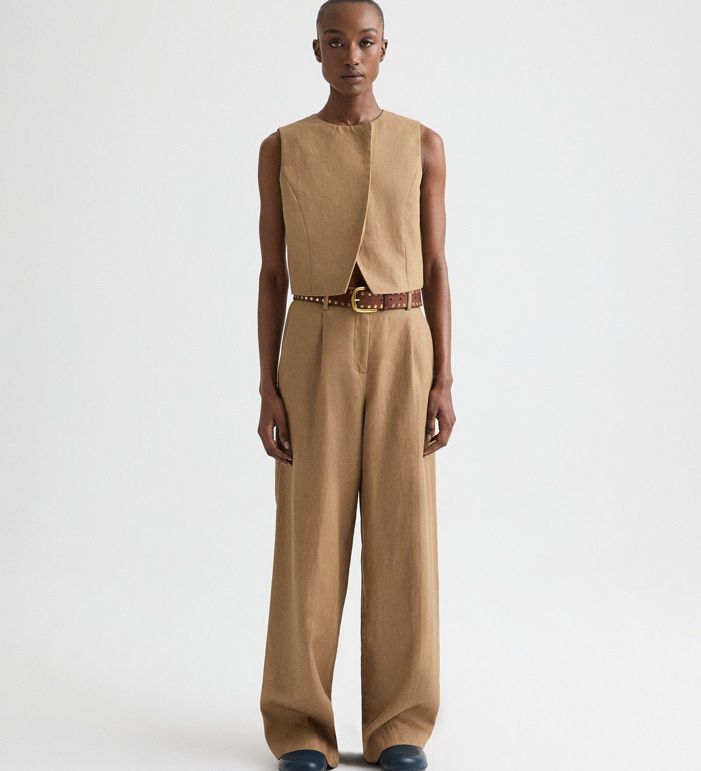 TWP - High Neck Hidden Placket Vest in Chintzed Linen