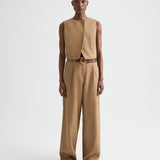 TWP - High Neck Hidden Placket Vest in Chintzed Linen