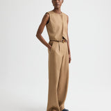 TWP - High Neck Hidden Placket Vest in Chintzed Linen