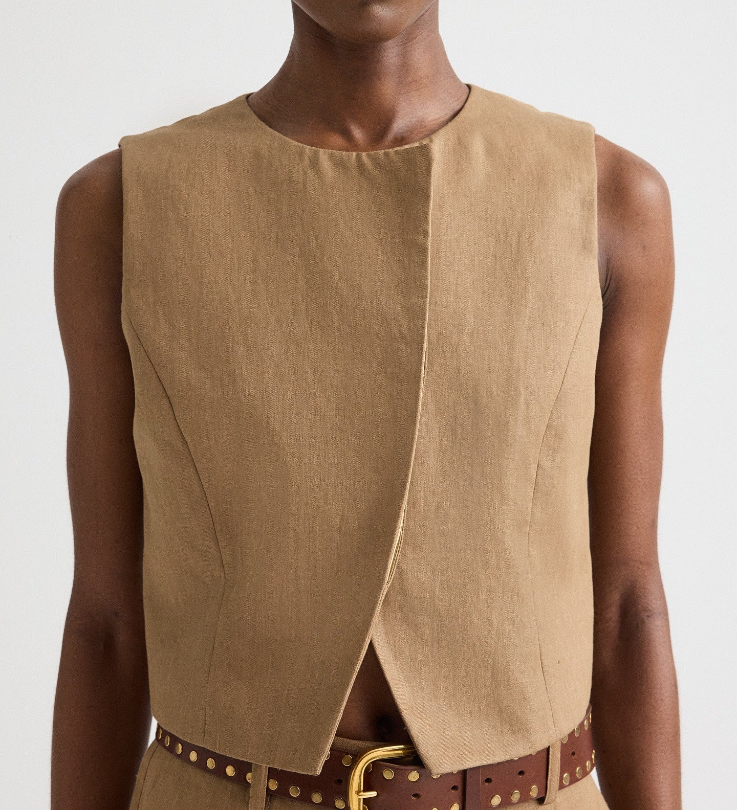 TWP - High Neck Hidden Placket Vest in Chintzed Linen