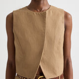TWP - High Neck Hidden Placket Vest in Chintzed Linen