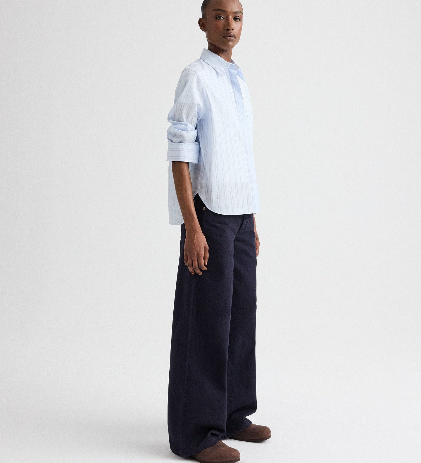TWP - Boyfriend Shirt in Drop Needle Double Stripe