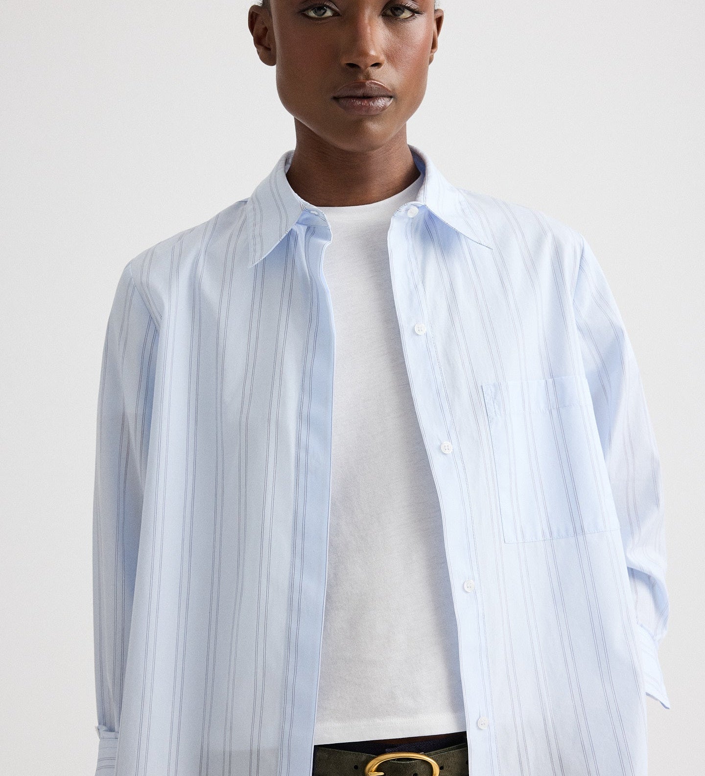 TWP - Boyfriend Shirt in Drop Needle Double Stripe