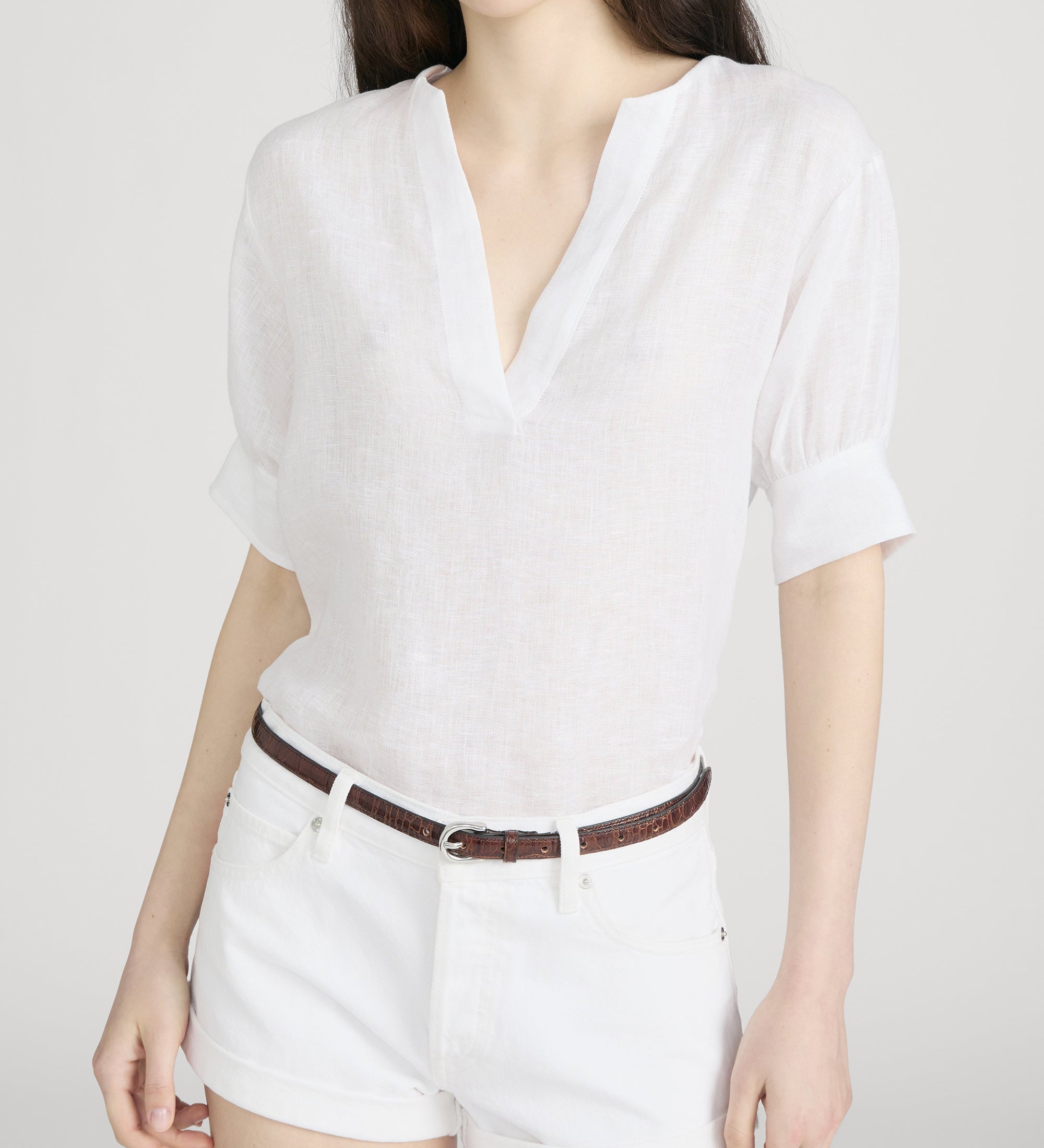 FRAME - The Linen V - Neck Popover Top