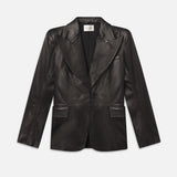 FRAME - The Peak Lapel Leather Blazer -- Black