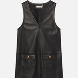 FRAME - The Leather Pinafore Dress -- Black