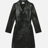FRAME - The Long Leather Belted Jacket -- Black