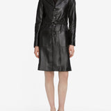 FRAME - The Long Leather Belted Jacket -- Black
