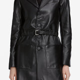FRAME - The Long Leather Belted Jacket -- Black