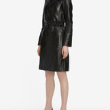 FRAME - The Long Leather Belted Jacket -- Black
