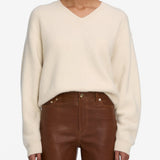 FRAME - The Cashmere Brushed V Sweater -- Cream