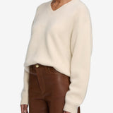 FRAME - The Cashmere Brushed V Sweater -- Cream