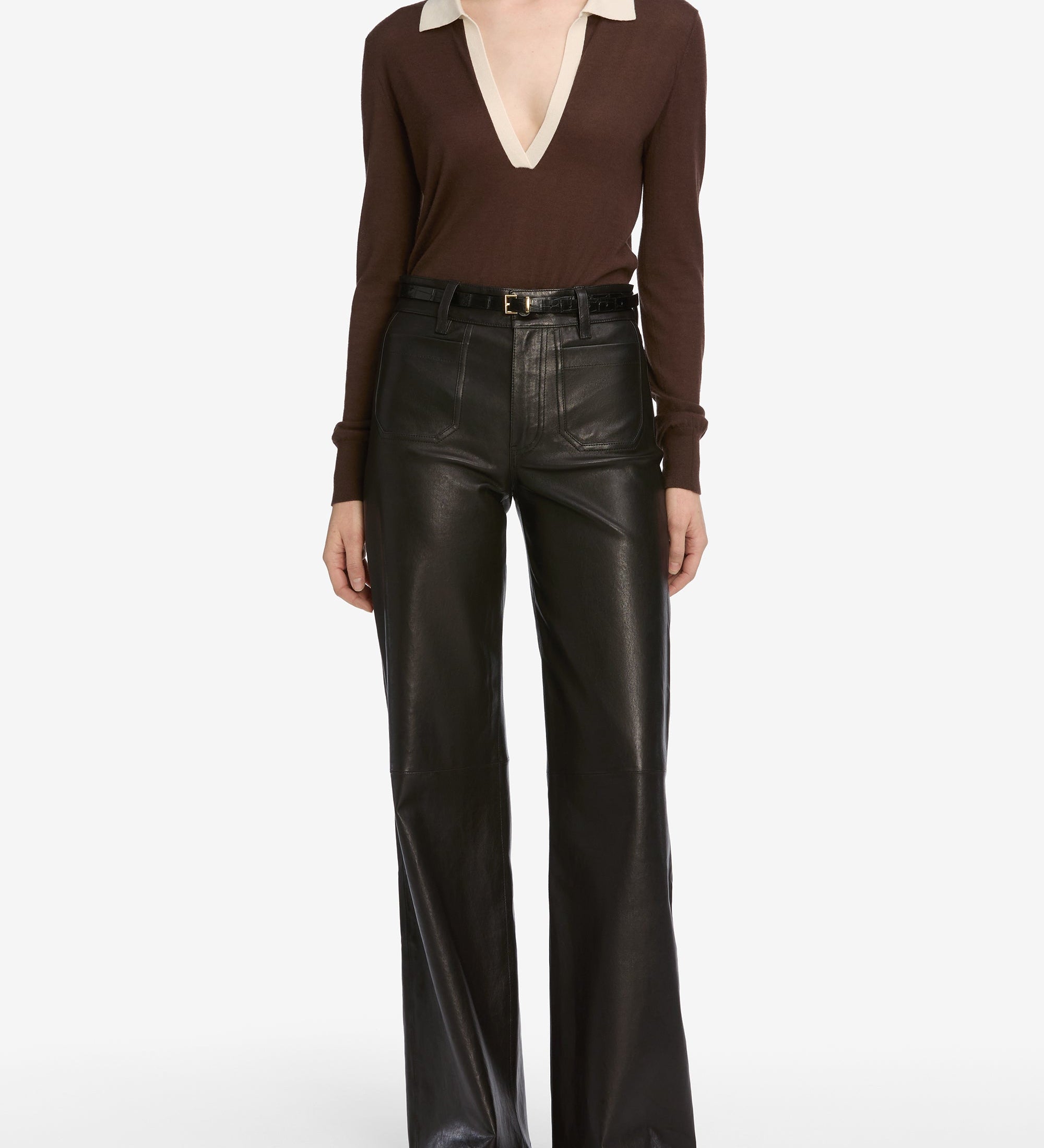 FRAME - THE LEATHER SLIM PALAZZO MODERNIST POCKET BLACK