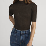 FRAME - The Lurex Mock Neck Tee -- Americano