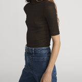 FRAME - The Lurex Mock Neck Tee -- Americano