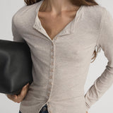 FRAME - The Rib Splay Top -- Oatmeal Heather