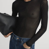FRAME - The Mesh Polka Dot Top -- Black