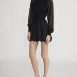 FRAME - The Sheer Sleeve Dress -- Black