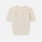FRAME - The Lace Gathered Sweater -- Cream