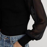 FRAME - The Sheer Sleeve  Top -- Black