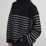 FRAME - The Striped Cashmere Turtleneck -- Navy Multi