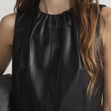FRAME - The Leather Gathered Dress -- Black