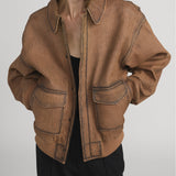 FRAME - The Distressed Leather Jacket -- Dark Camel