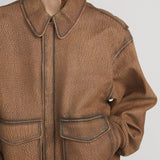 FRAME - The Distressed Leather Jacket -- Dark Camel