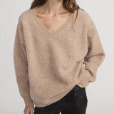 FRAME - The Cashmere Brushed V Sweater -- Light Camel