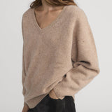 FRAME - The Cashmere Brushed V Sweater -- Light Camel