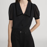 FRAME - The Velvet Trim Sailor Blouse -- Black