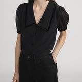 FRAME - The Velvet Trim Sailor Blouse -- Black