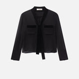 FRAME - Velvet Trim Modern Tie Blouse -- Black