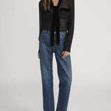 FRAME - Velvet Trim Modern Tie Blouse -- Black