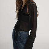 FRAME - Velvet Trim Modern Tie Blouse -- Black
