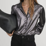 FRAME - The Shiny Staple Blouse -- Gunmetal