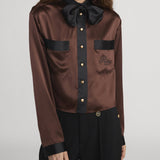 FRAME - Ritz Feminine Silk Blouse -- Chocolate Brown