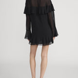 FRAME - Velvet Trim Modern Mini Dress -- Black