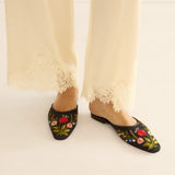 DÔEN - WREN MULE -- EMBROIDERED BLACK SATIN