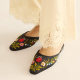 DÔEN - WREN MULE -- EMBROIDERED BLACK SATIN