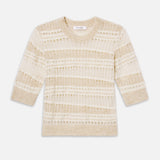 FRAME - The Short Sleeve Stitch Mix Sweater -- Cream Multi