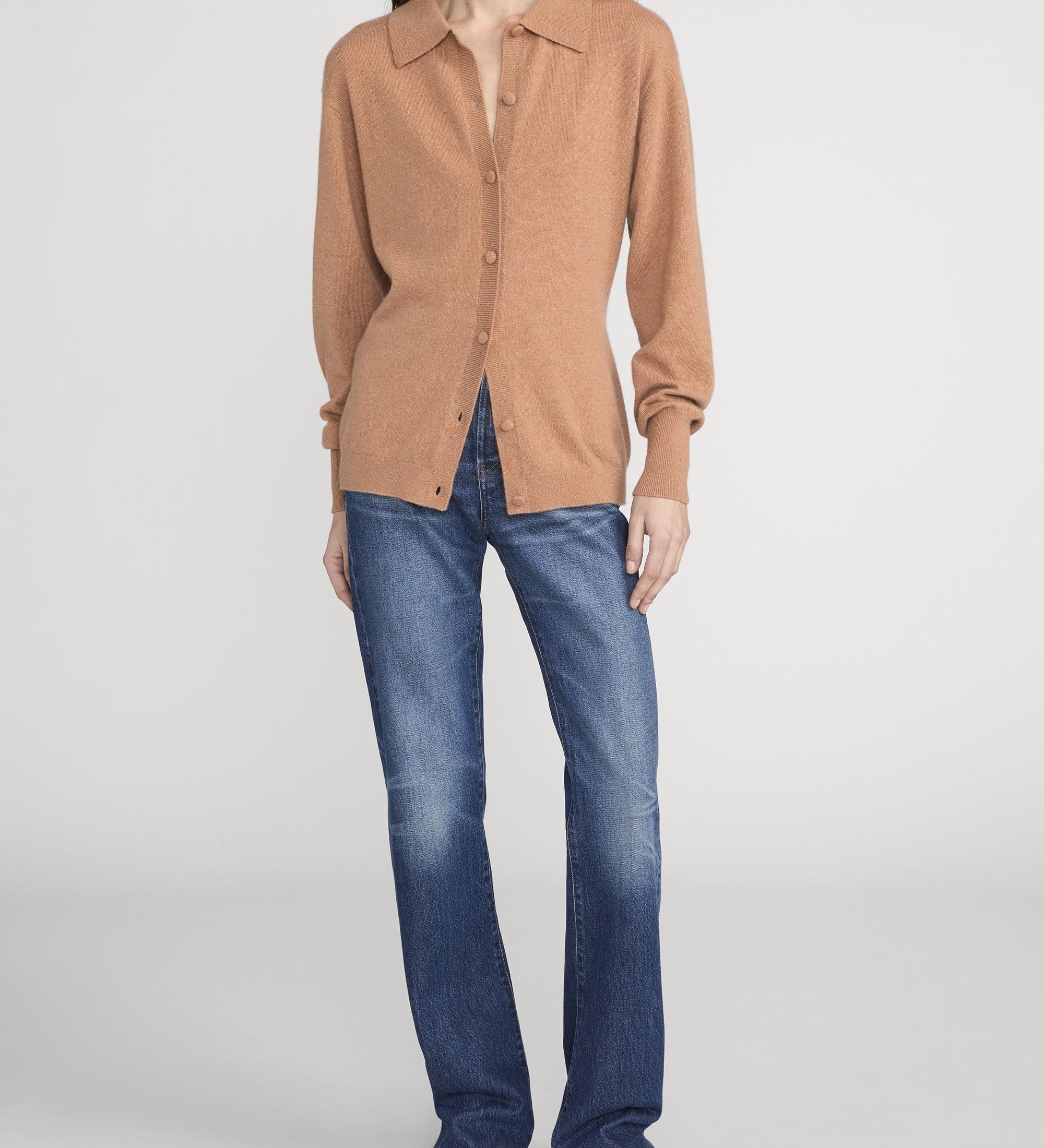 FRAME - The Cashmere Collared Cardi - Light Camel