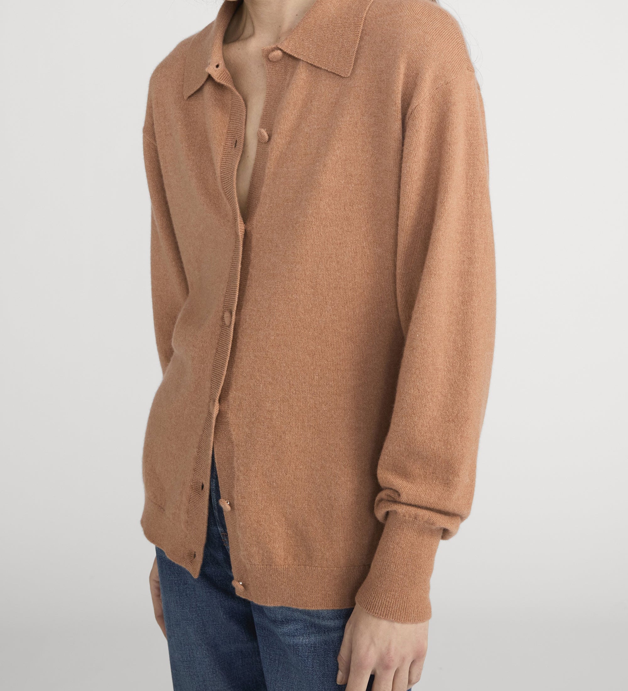 FRAME - The Cashmere Collared Cardi - Light Camel